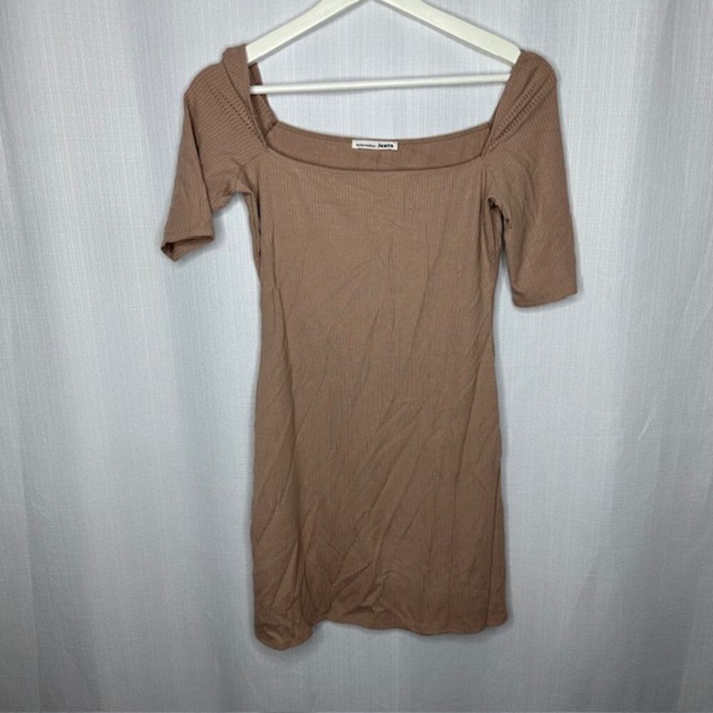 Reformation Tan Ribbed Bodycon Mini Dress